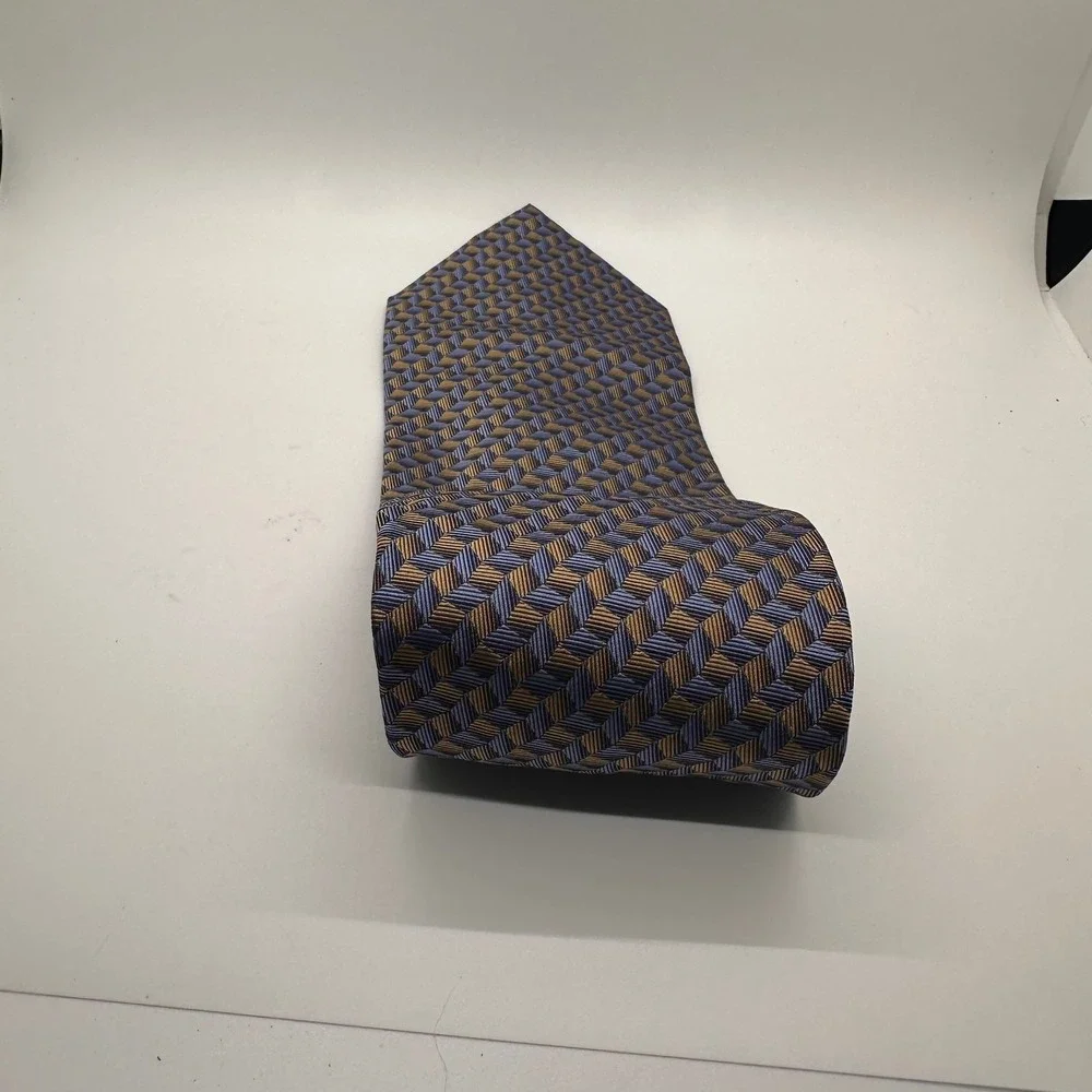 Dockers Silk Tie Geometric Pattern Blue Gold Business Casual Office Professional